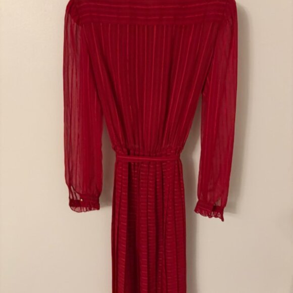 Ruby red sheer accordion pleated, classy dress - Picture 2 of 5